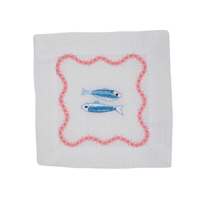 Embroidered Sardines Cocktail Napkin