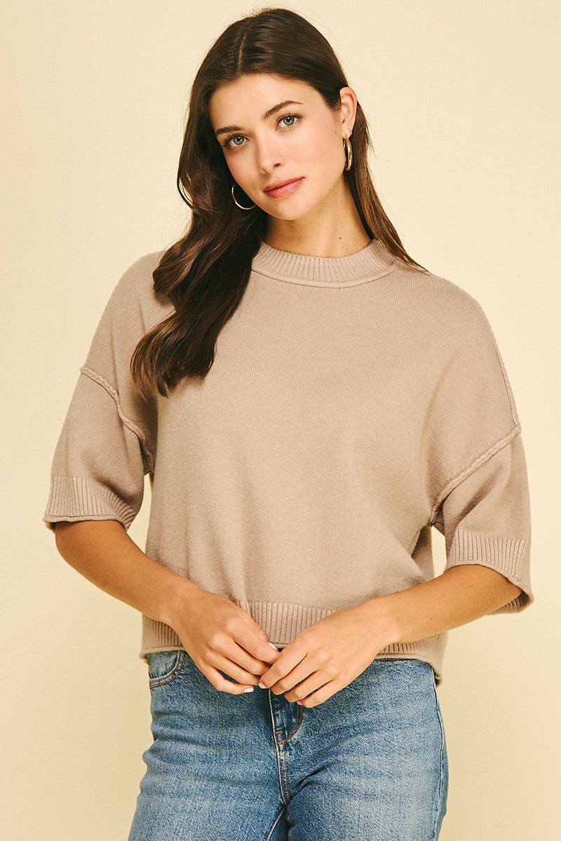 Short Sleeve Sweater Top | Warm Taupe