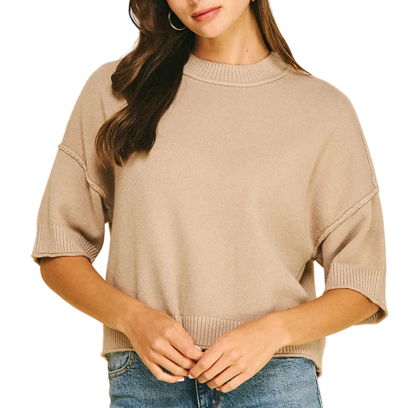 Short Sleeve Sweater Top | Warm Taupe