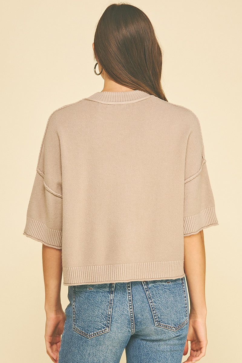 Short Sleeve Sweater Top | Warm Taupe