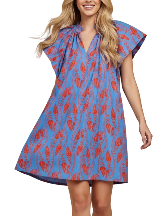 Leaf Print Tunic Mini Dress