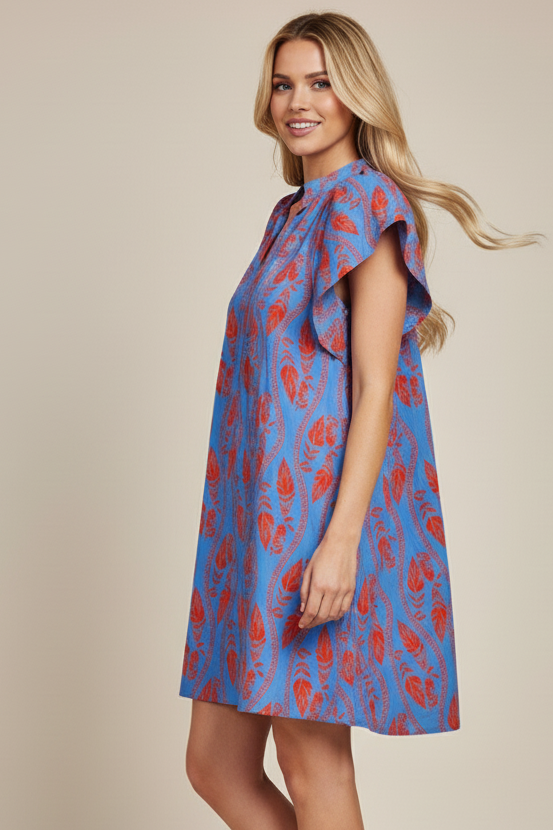 Leaf Print Tunic Mini Dress