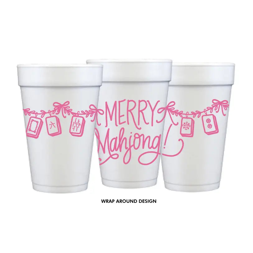 Merry Mahjong Foam Cups - Red or Pink