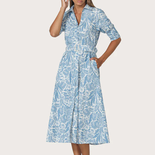 Chrissie Belted Maxi Poplin Dress - Botanical