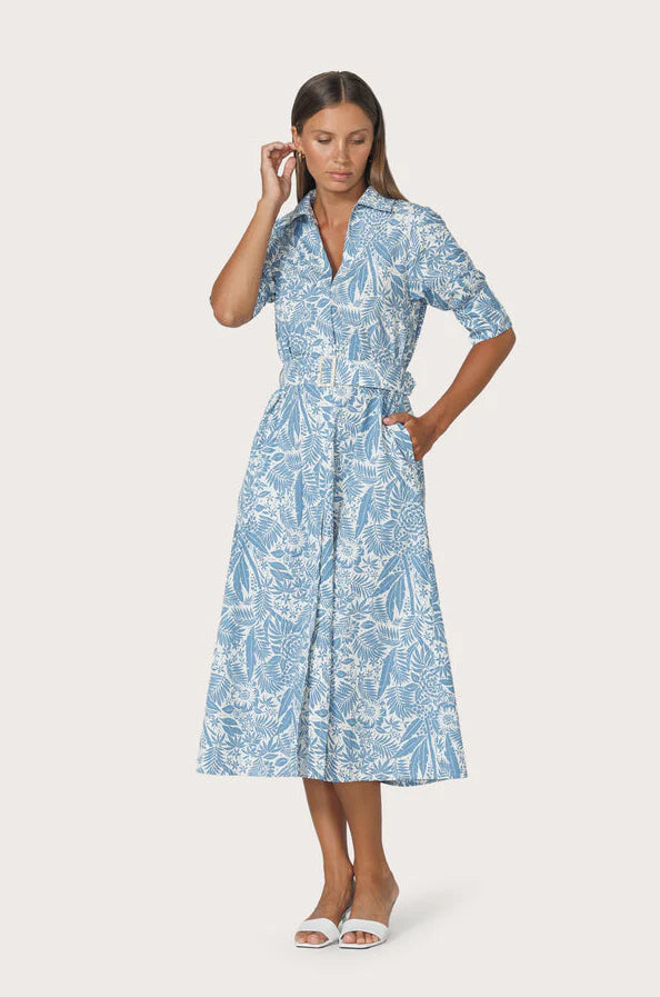 Chrissie Belted Maxi Poplin Dress - Botanical