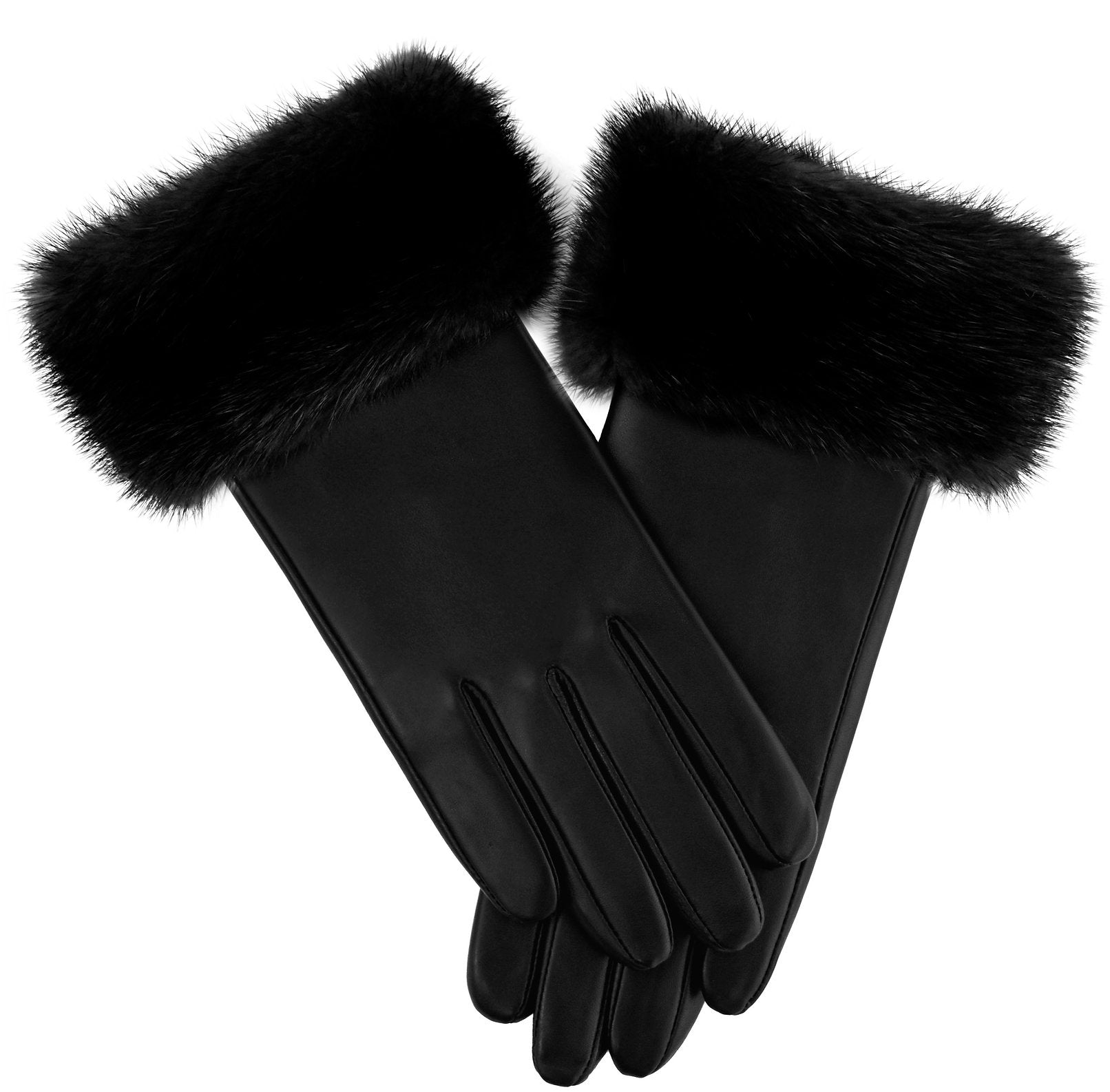 Mink Trim Leather Gloves