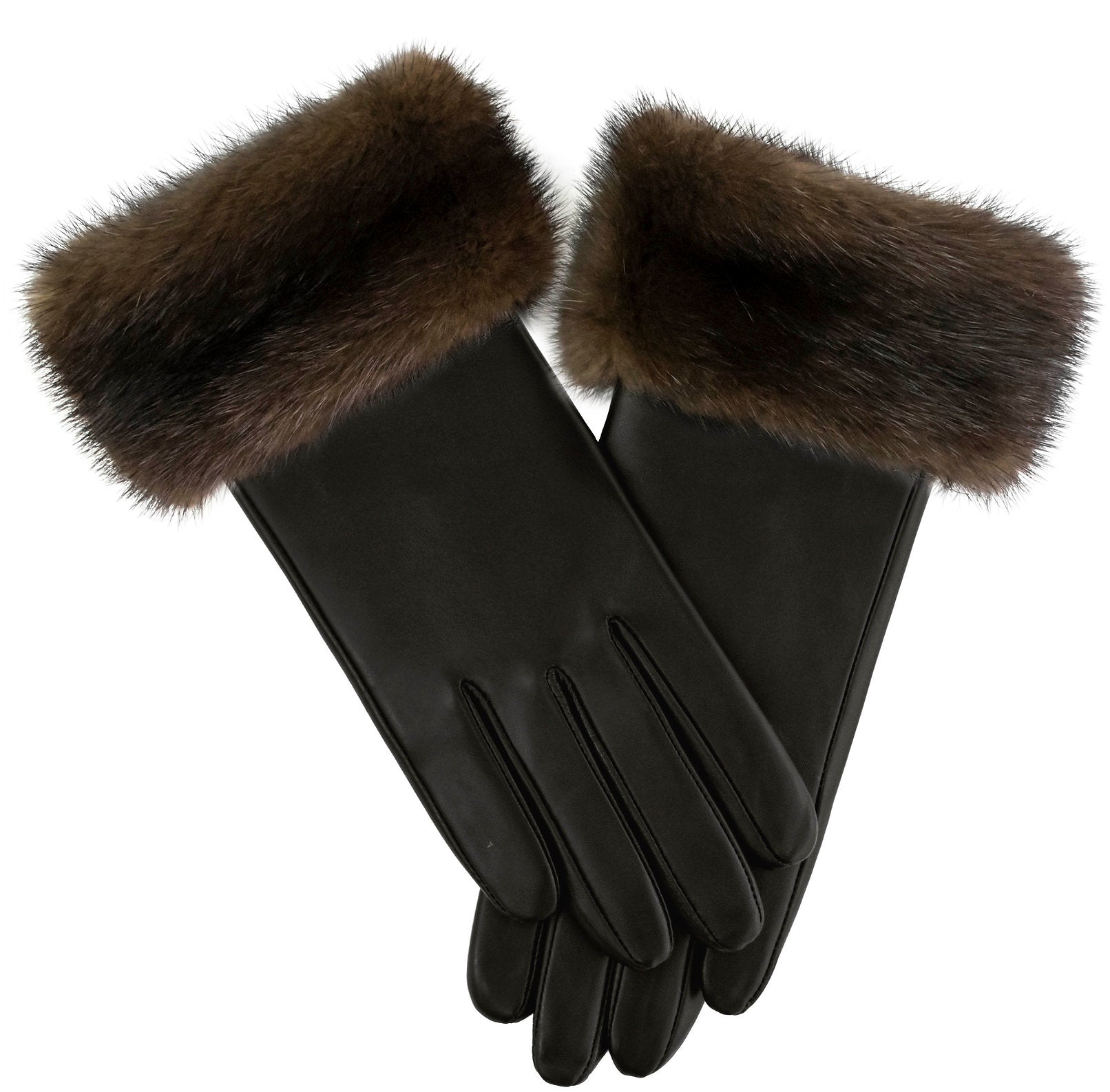 Mink Trim Leather Gloves