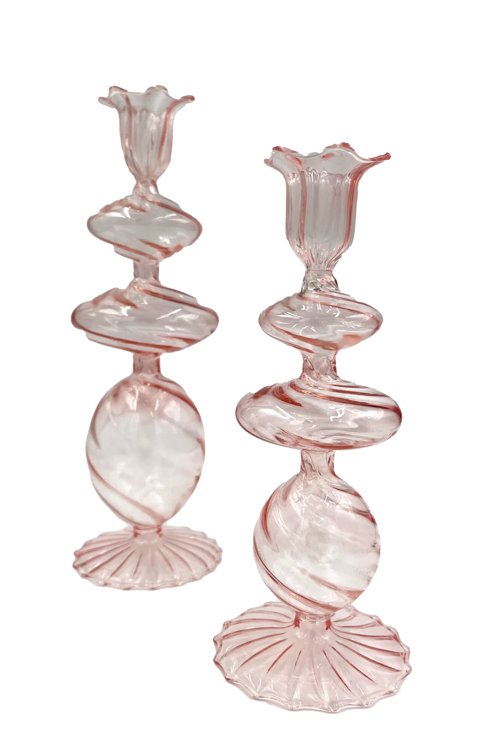 Pink Swirl Glass Candlestick - (two sizes)