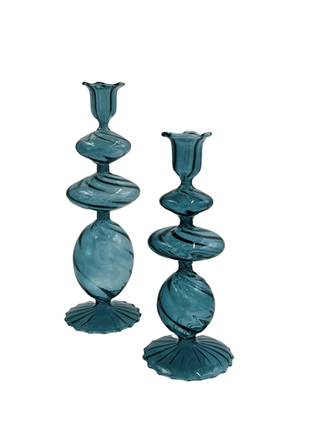 Blue Swirl Glass Candlestick - (two sizes)