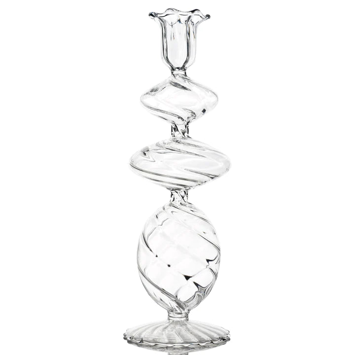 Clear Swirl Glass Candlestick Holder - (two sizes)