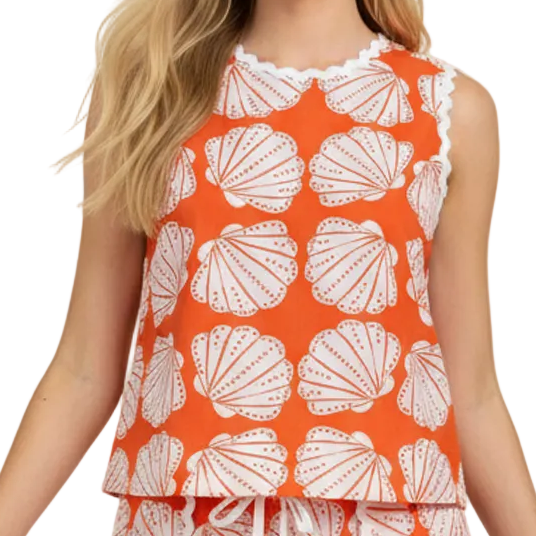 Shell Print Sleeveless Top | Orange