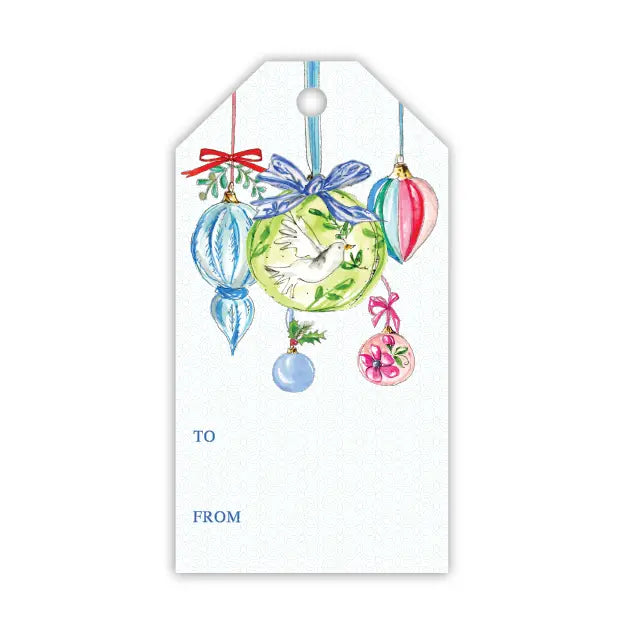 Gift Tags - Handpainted Blue, Red and Pink Vintage Ornaments