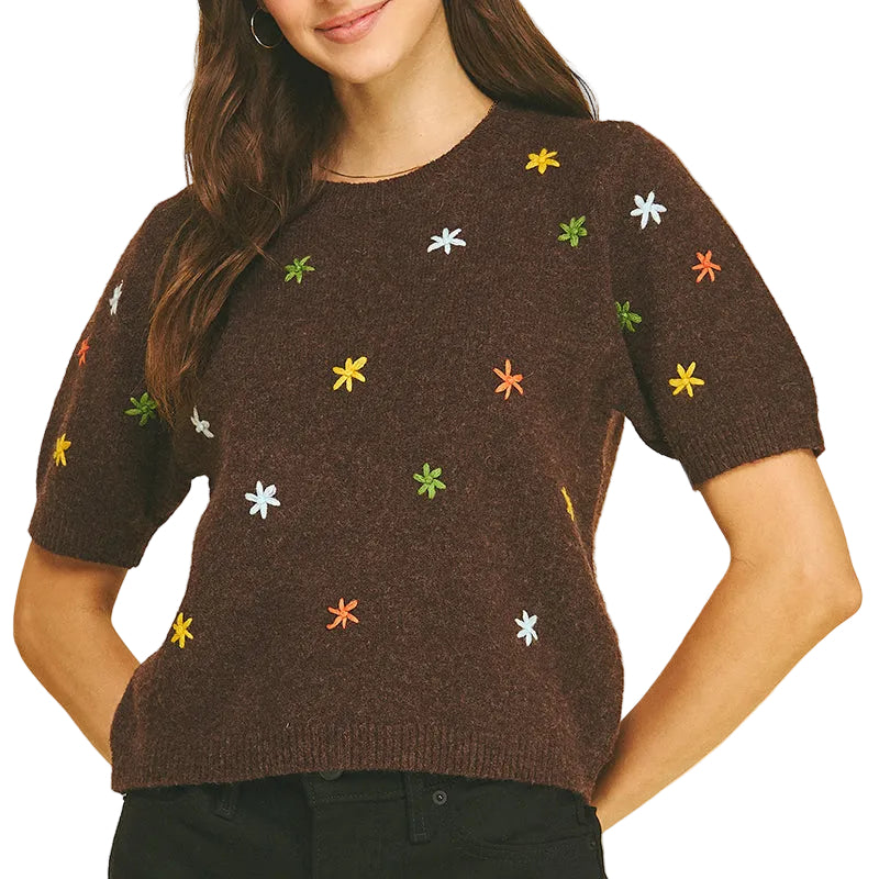 Floral Embroidered Sweater | Brown