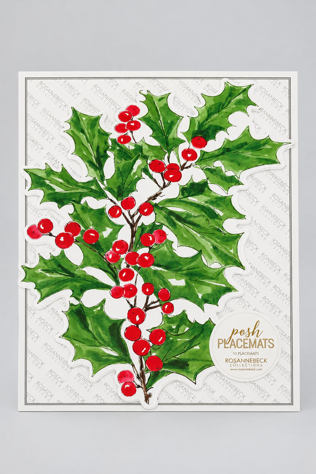 Posh Die-Cut Placemat-Handpainted Holly Branch with Red Berries