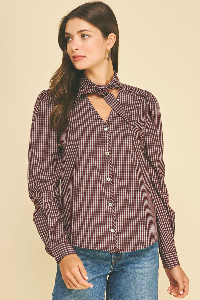 Gingham Check Shirt with Neck Tie