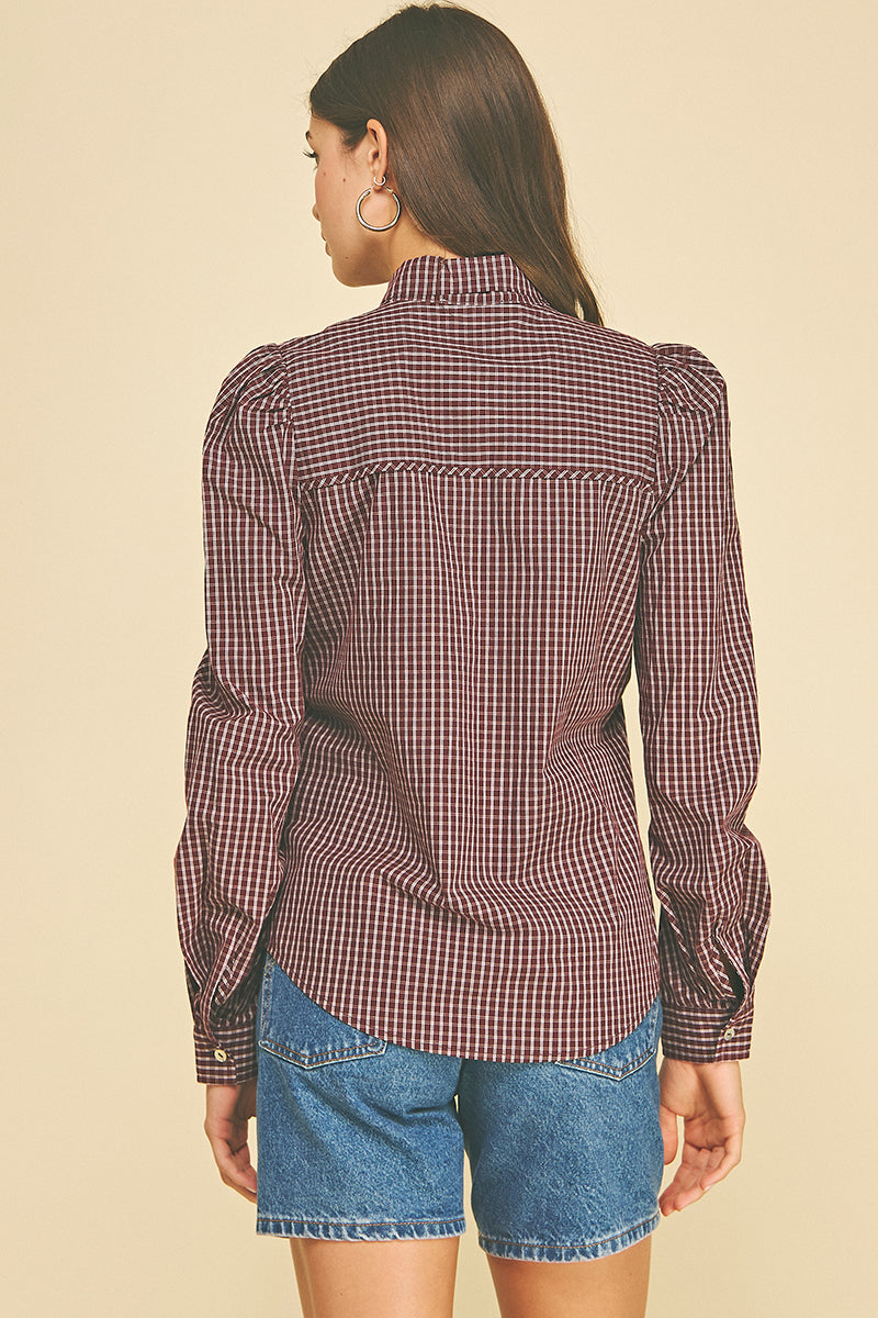Gingham Check Shirt with Neck Tie