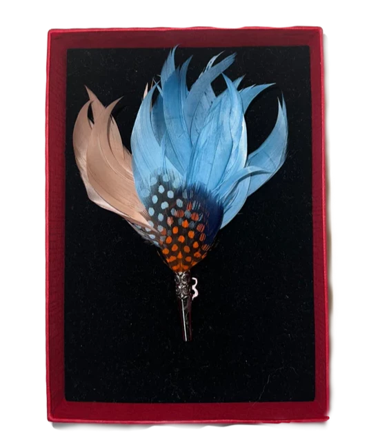 Feather Brooch - Blues and Oranges