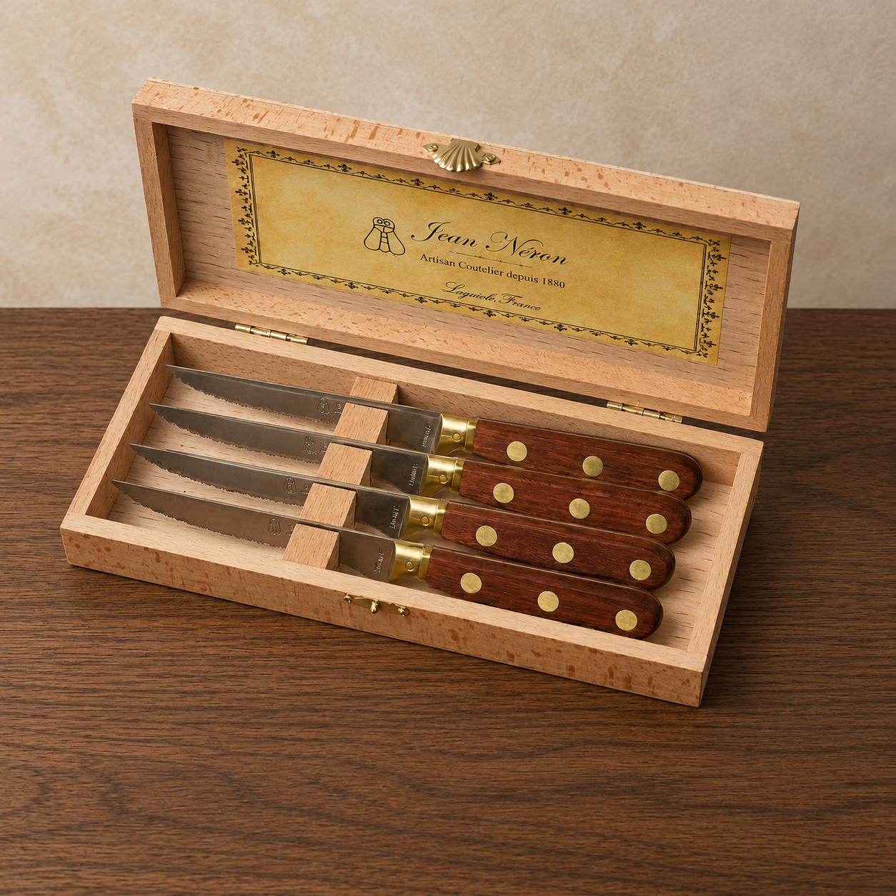 La Fourmi 4 Piece Laiton Steak Knife Set in Wood Presentation Box