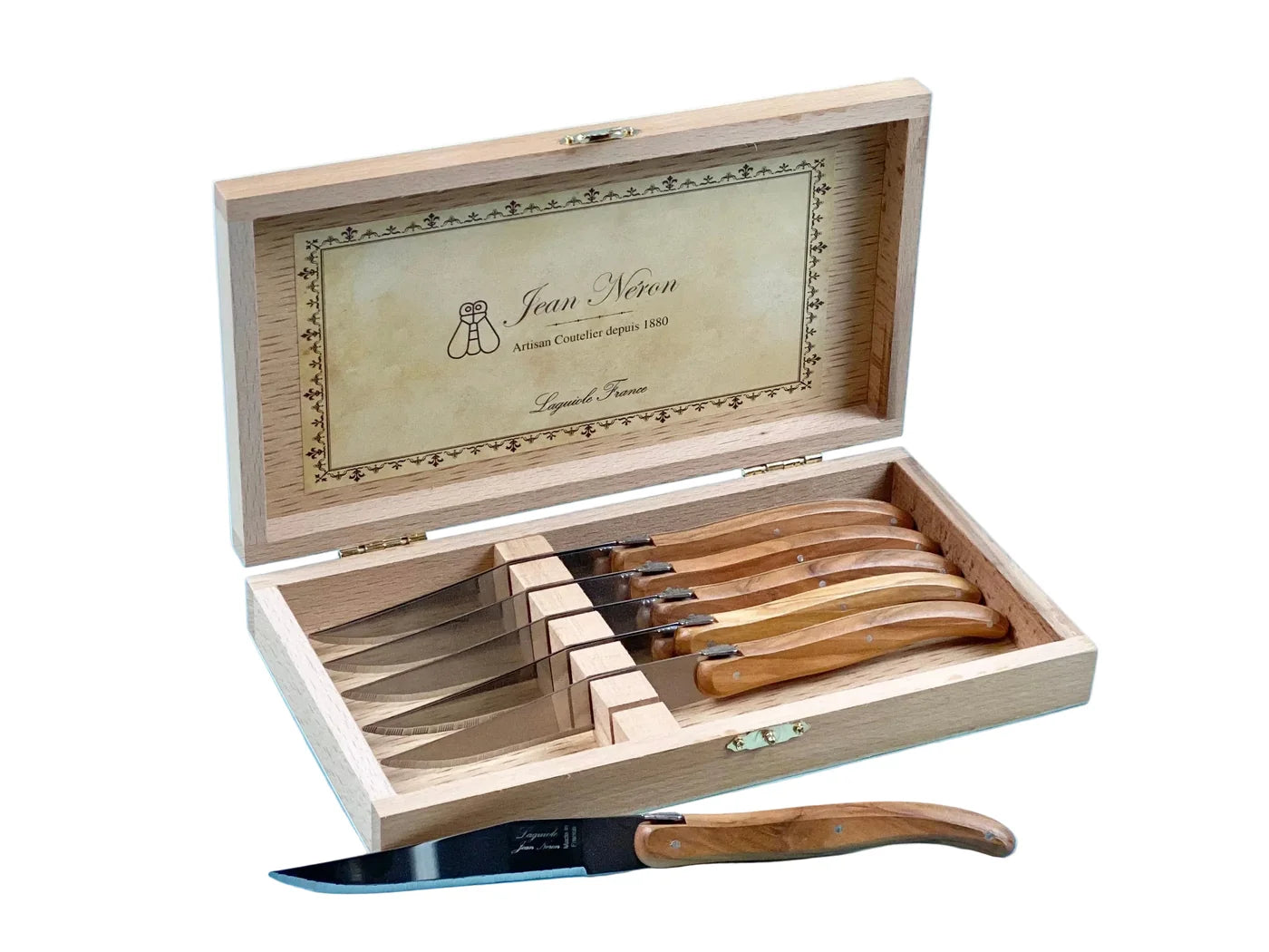 Laguiole 6 Piece Steak Knife Set, Olivewood in Wood Presentation Box