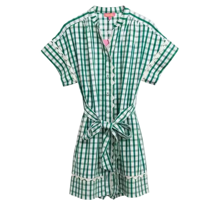 Short Sleeve Gingham Pattern Dress