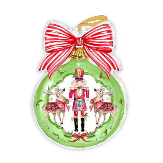 Acrylic Ornament Handpainted Nutcracker and Reindeer with Holly