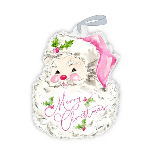 Acrylic Ornament Handpainted Classic Pink Santa Face