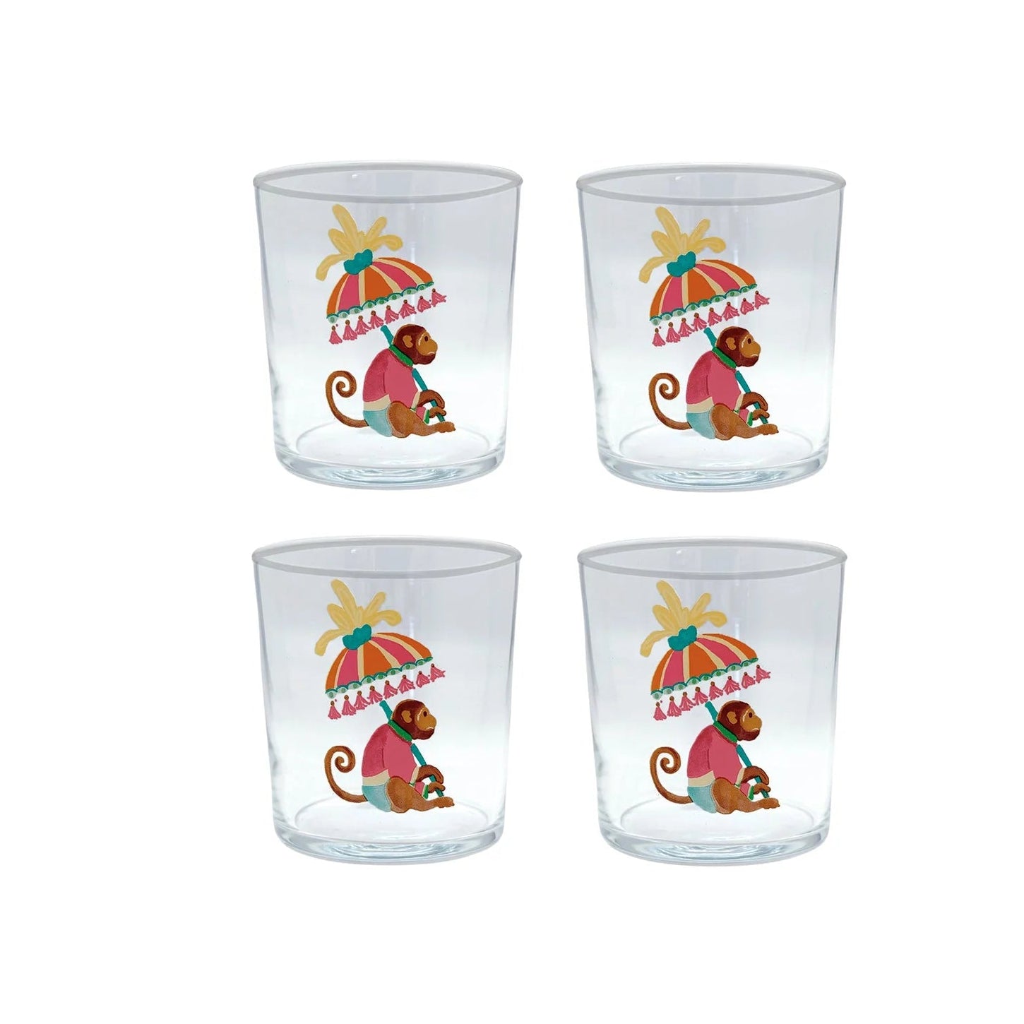 Monkeys and Parasols Double Old Fashioned Glasses