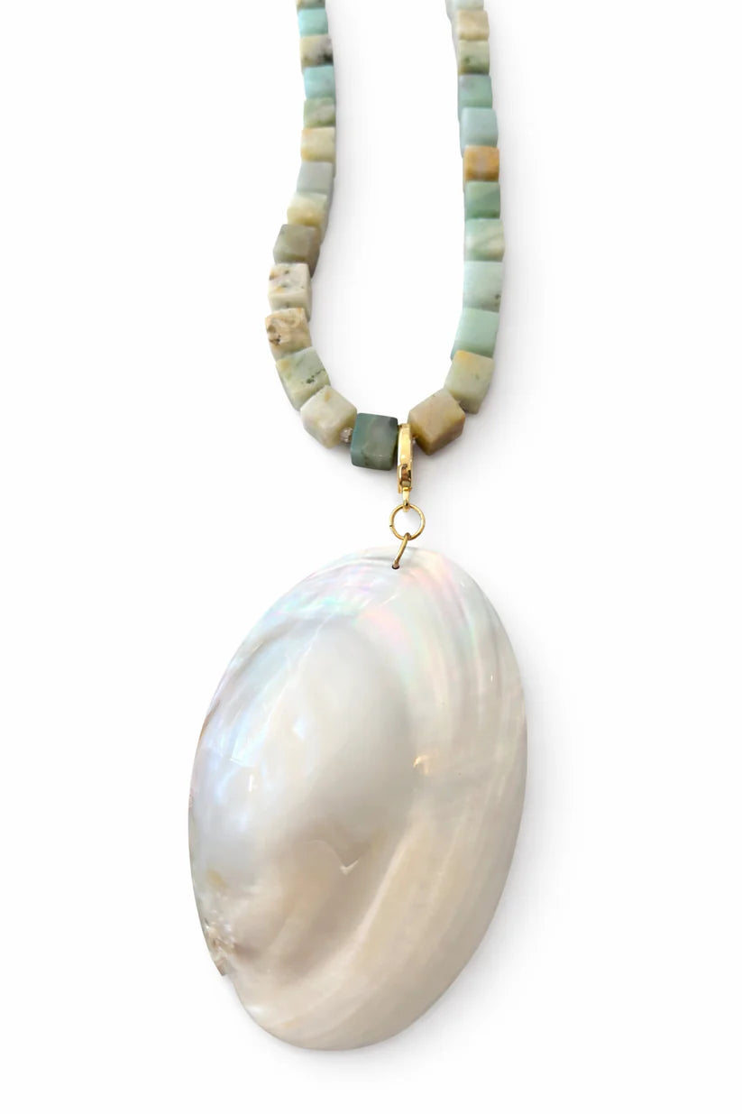 Amazonite Bead w Large Clam Pendant
