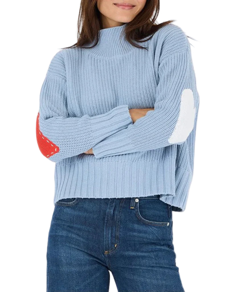 KERRI ROSENTHAL Marlow Imperfect Heart Sweater - Steel Blue