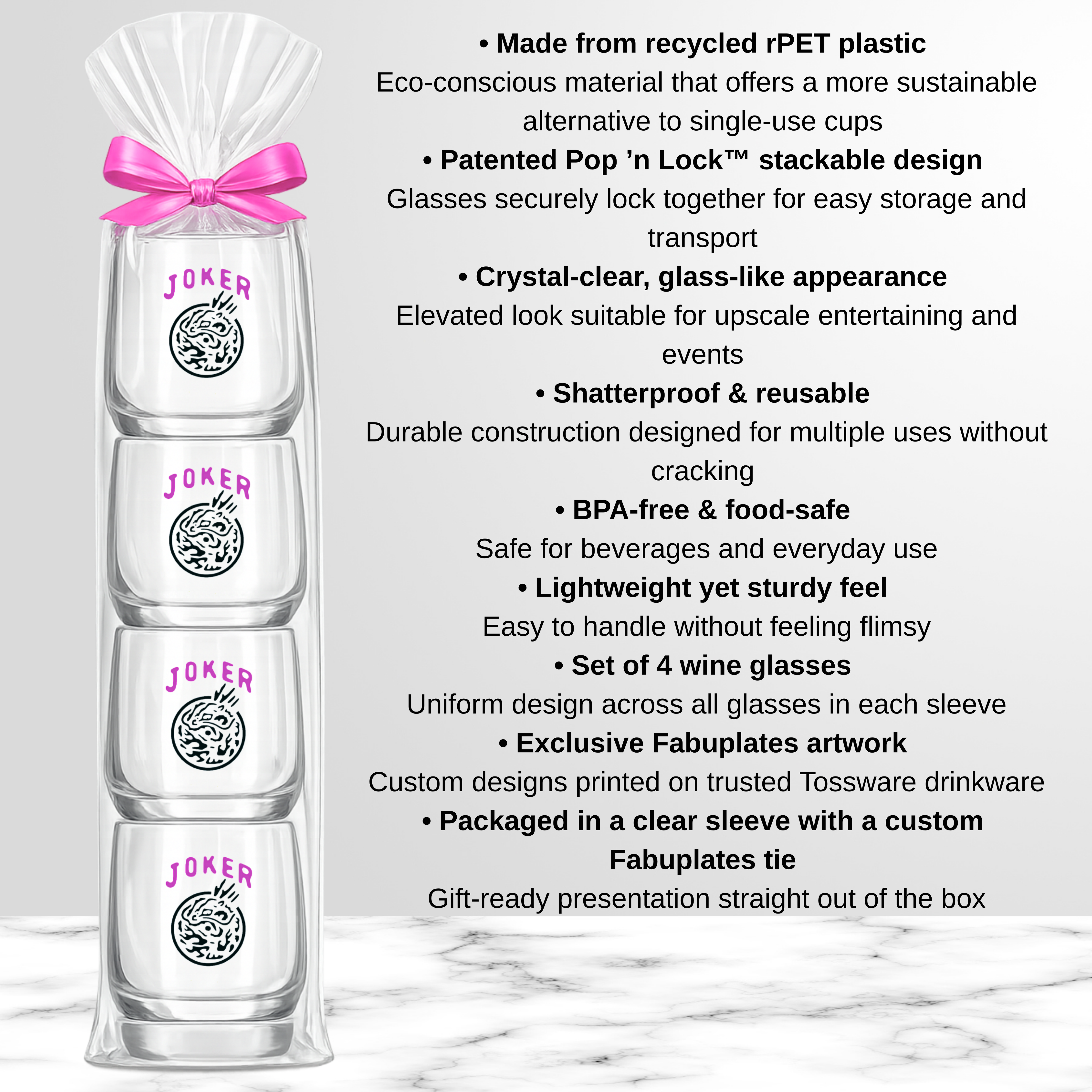 Mahjong Stemless Reusable Wine Glasses "Joker"