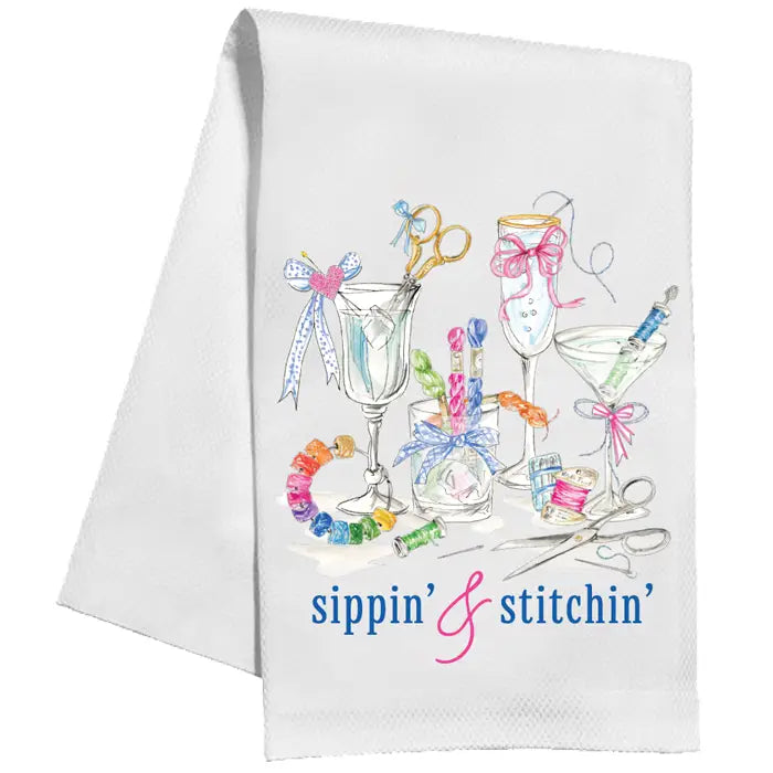Kitchen Towel - Sippin & Stitchin Colorful Needlepoint Cocktails