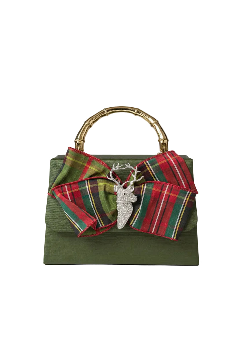 Lulu Bag - Green with Plaid Bow | Stag or Christmas Tree