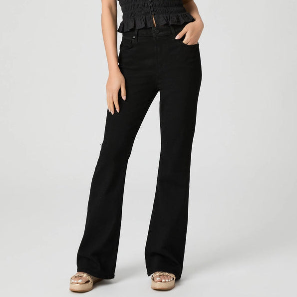 Paige High Rise Laurel Canyon Petite W/ Clean Hem | Black Shadow
