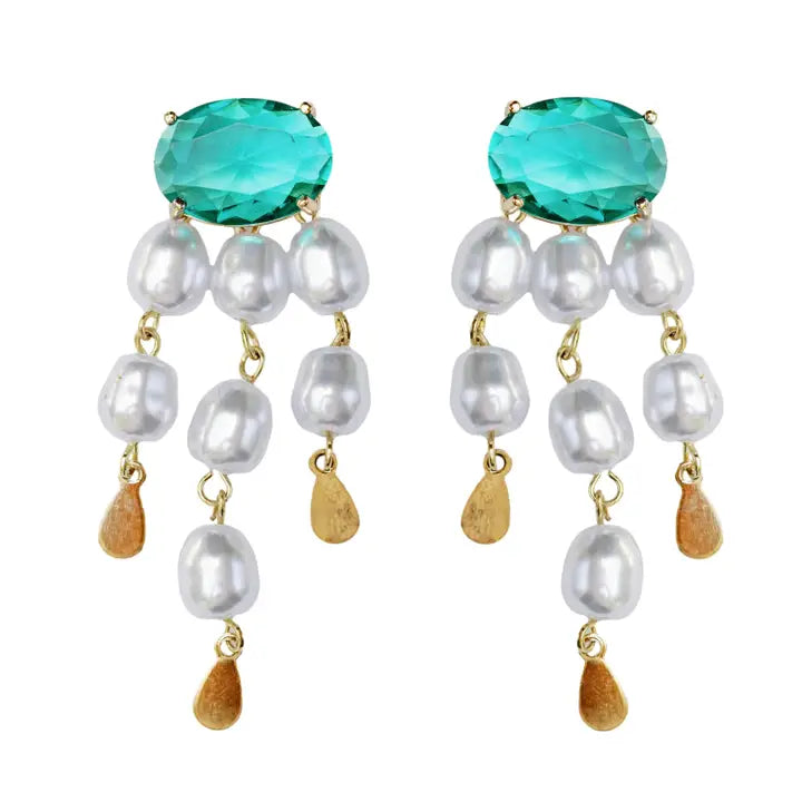 Emerald & Pearl Tassel Earrings