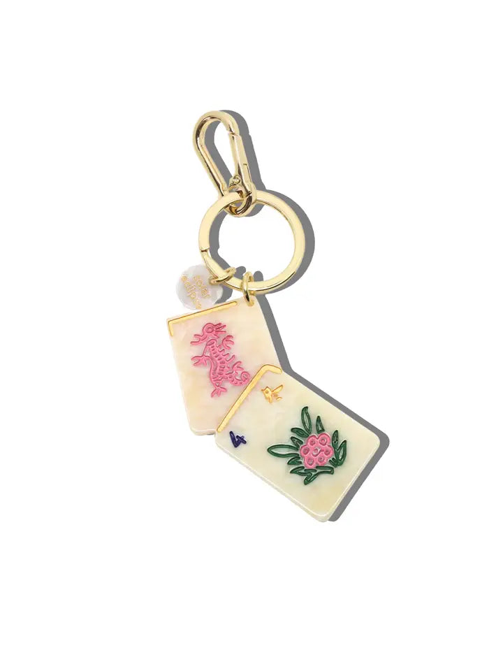 Hand-Painted Flower Mahjong Bag Charm + Keychain