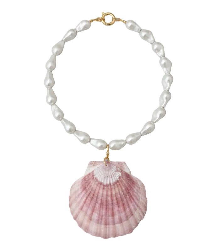 Baroque Pearl Necklace w Pink Shell Pendant