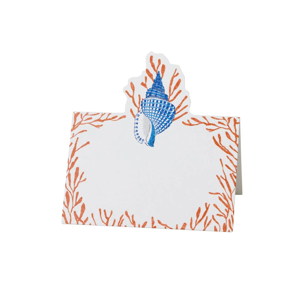 Shell Toile Coral/Blue Die-Cut Place Cards - 8 per Package