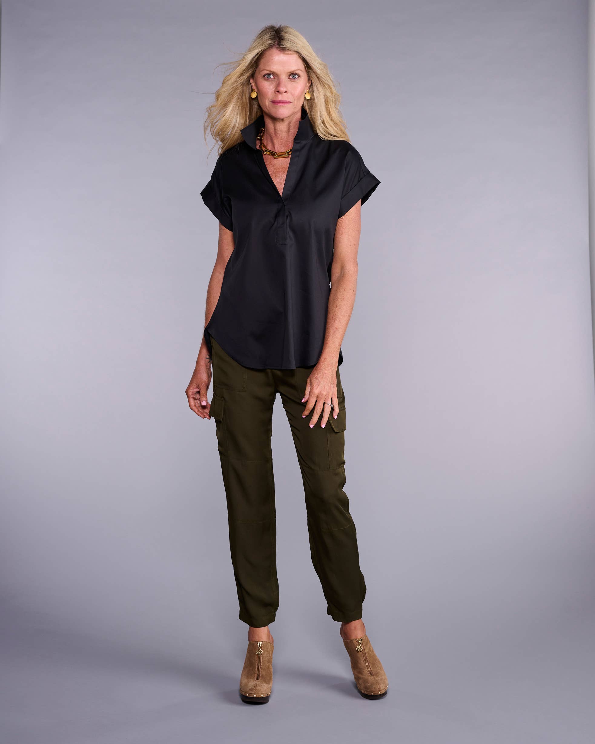 The Cap Sleeve League Blouse in Pitch Black: XS