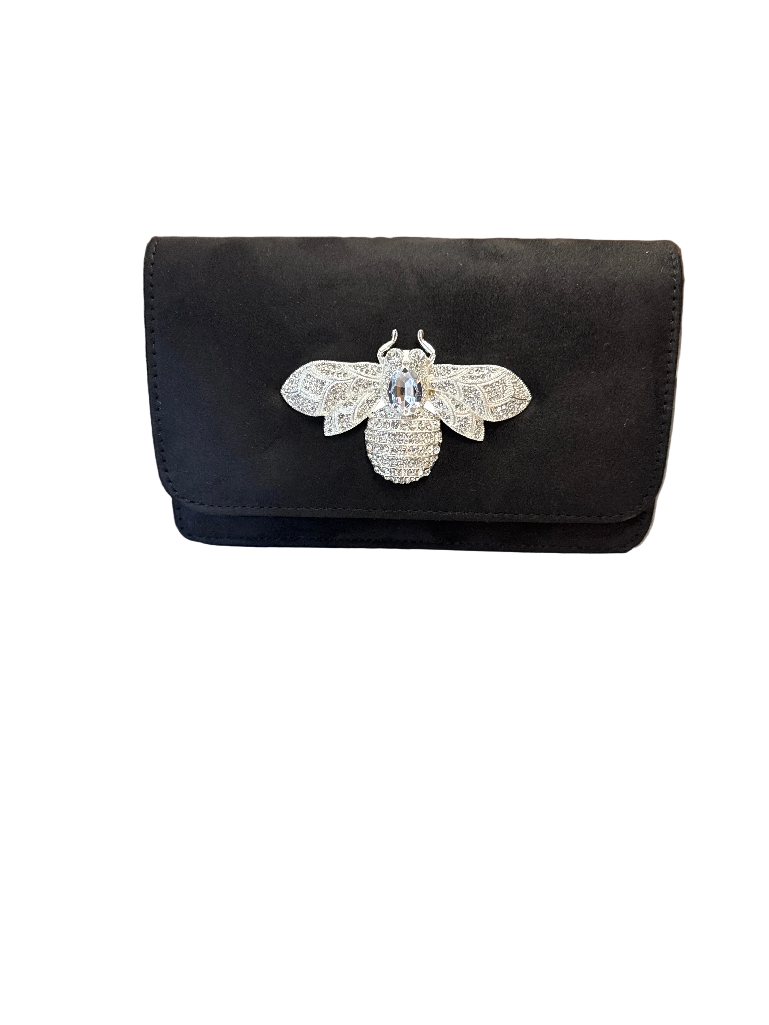 Black Velvet Ruby Clutch - Rhinestone Bee