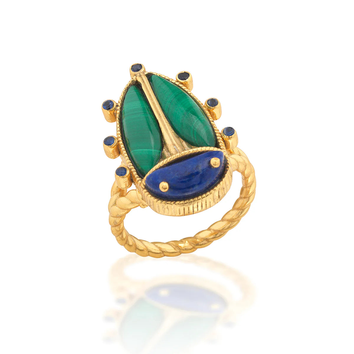 Capucine de Wulf Scarab Grande Ring - Lapis Malachite