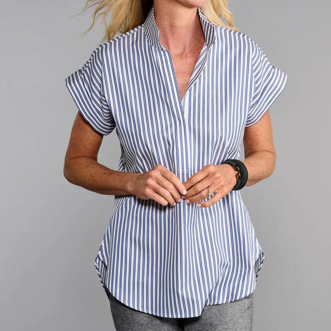 Claridge & King Navy Stripe Cap Sleeve Blouse