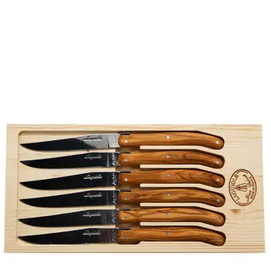 Jean Dubost 6 Steak Knives - Olive Wood