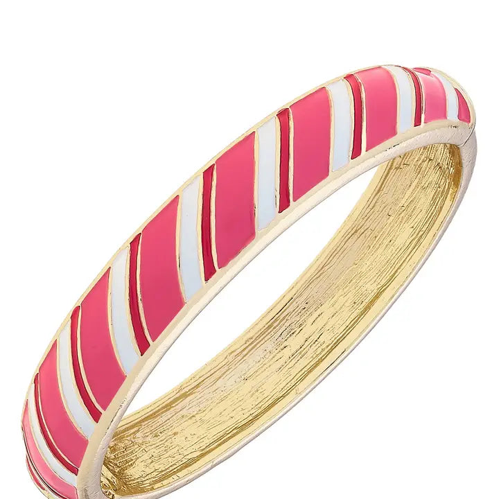 Candy Cane Striped Sculpted Enamel Hinge Bangle