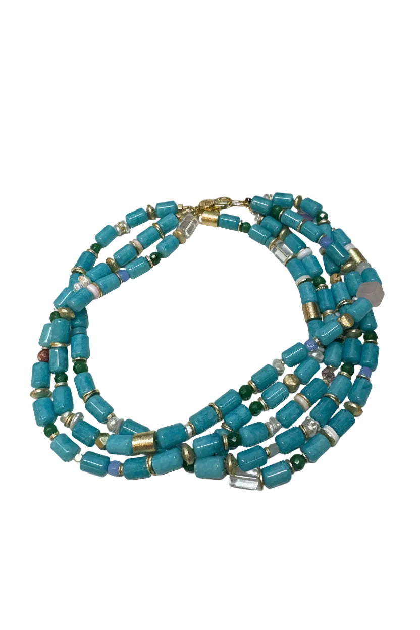 Turquoise Multi Strand Barrel Bead Statement Necklace