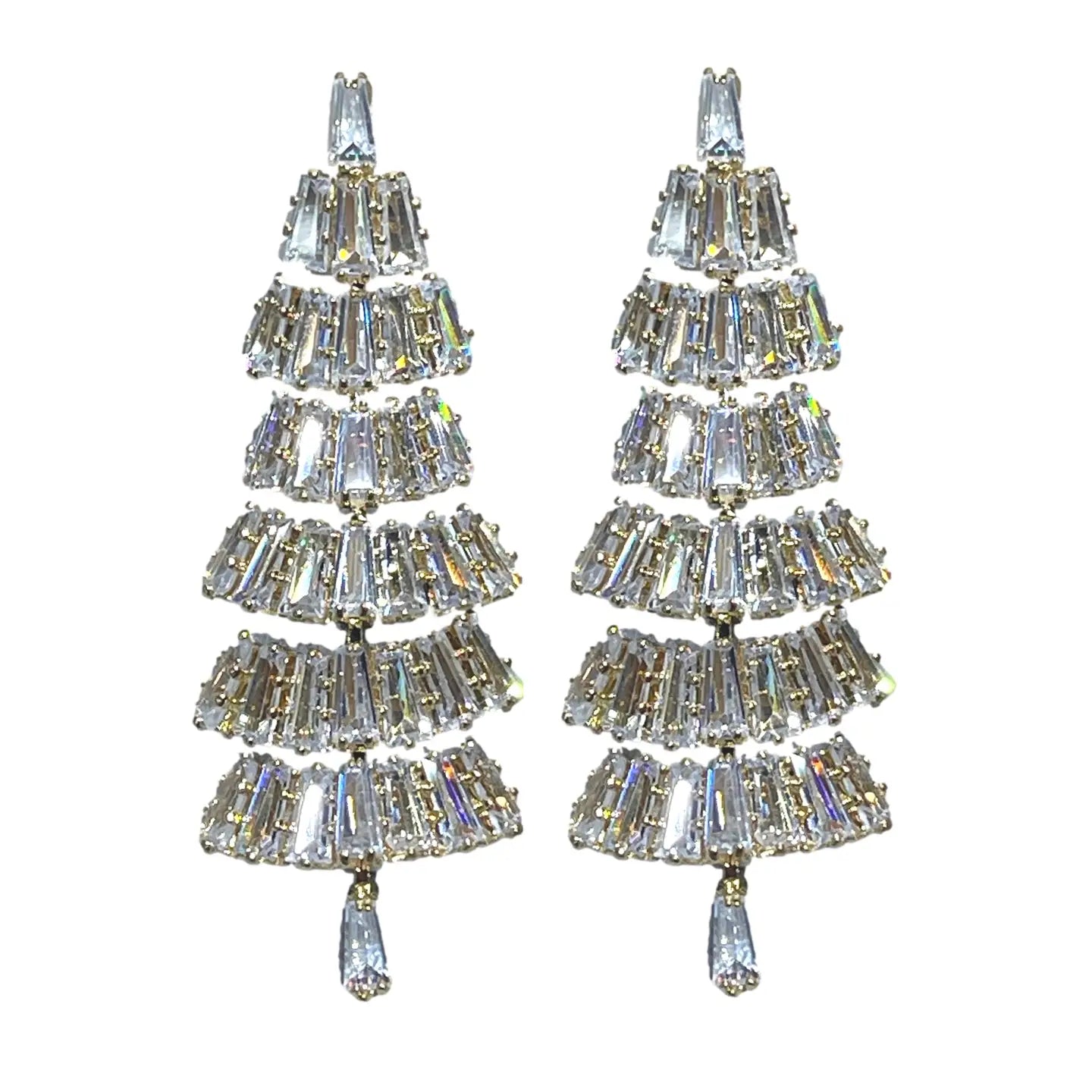 Baguette Crystal Christmas Tree Holiday Statement Earrings