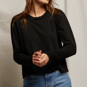 perfectwhitetee - cotton long sleeve boxy crew tee - white or black