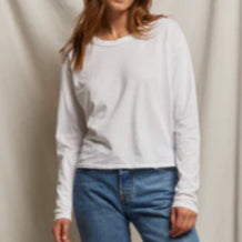 perfectwhitetee - cotton long sleeve boxy crew tee - white or black