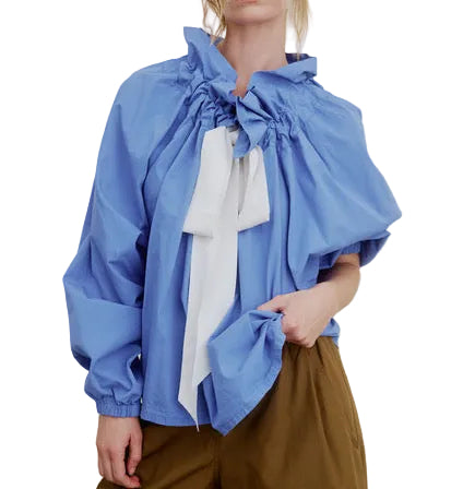 A Beautiful Mess Ruffle Neck Blouse - French Blue