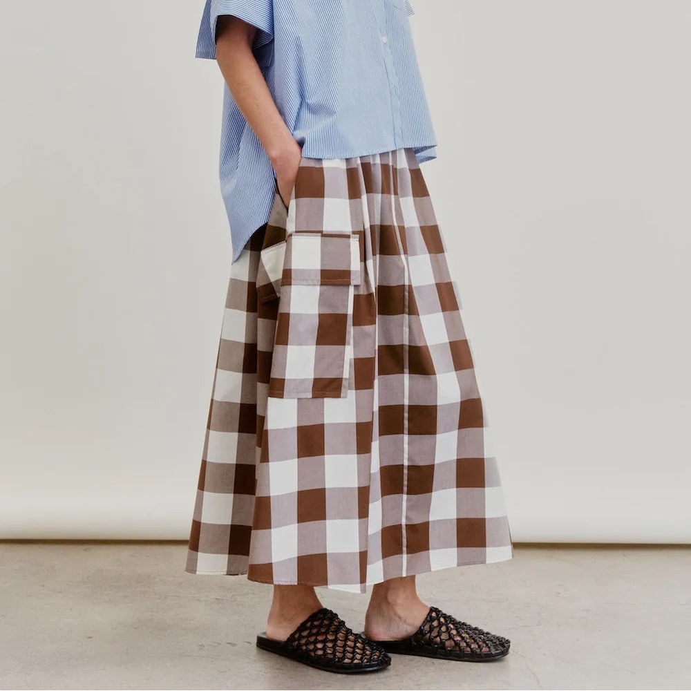 Le Cargo  Full Flared Skirt | Brown Gingham