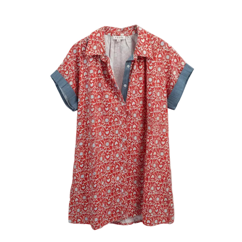 Short Sleeve Pattern Button Down Dress